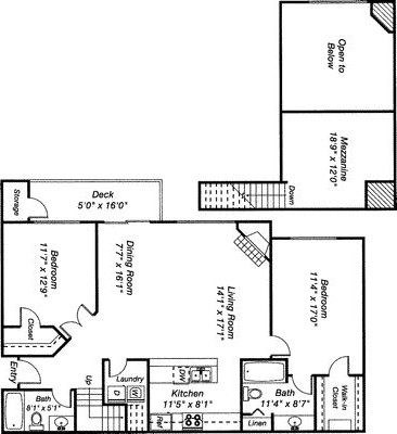 Floor plan for 2 beds, 2 baths, 1388 sqft